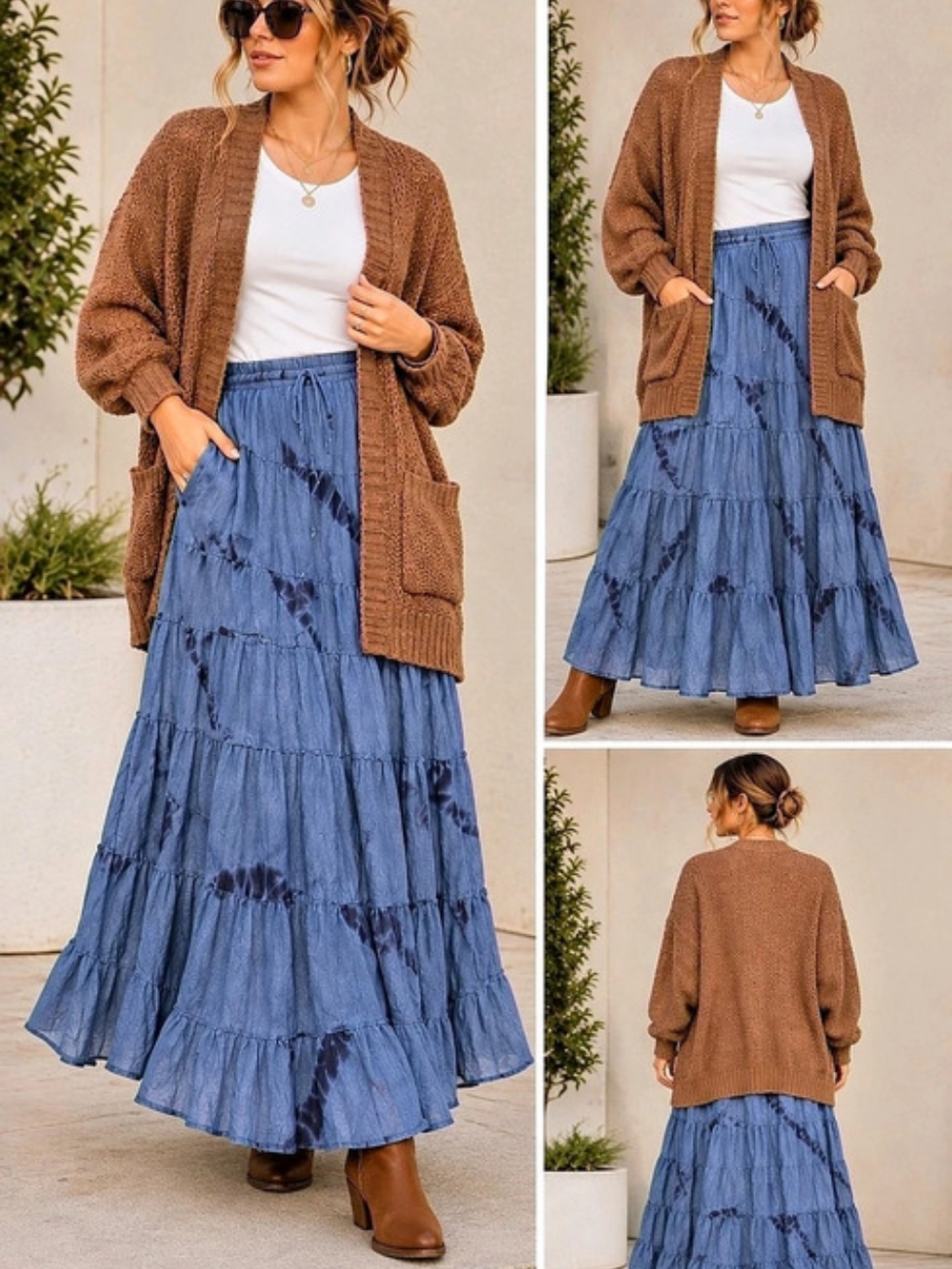 ee:some 1XL/2XL Brown Slouchy Knit Cardigan Boho Open Front Oversized Cozy